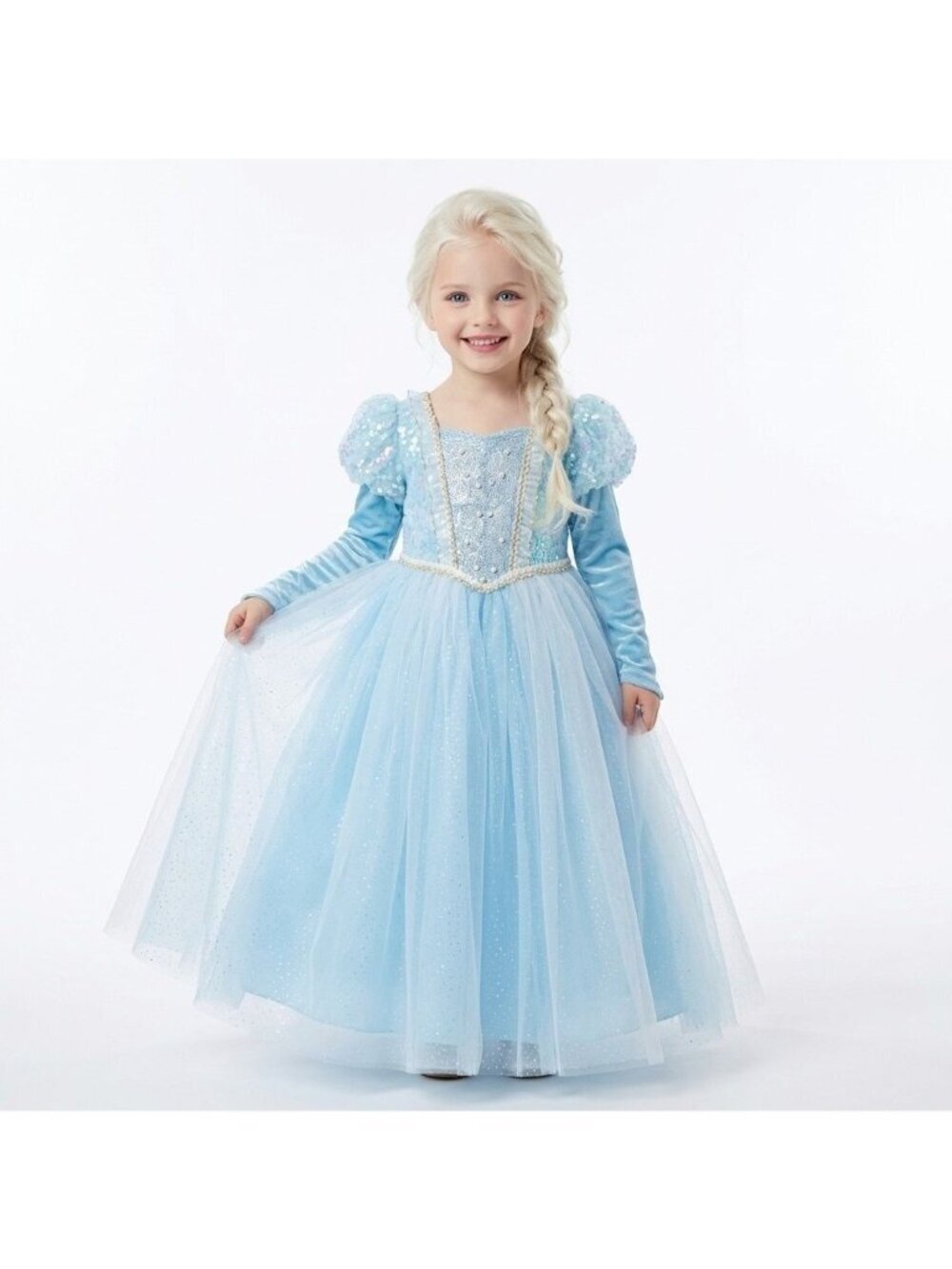 Girls Cinderella Princess Costume Dress Ice Blue Velvet Tulle Birthday Party